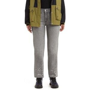 Levi's Low Pro Jeans Womens 28 Light Gray Worn In Paint Splatter Straight NEW